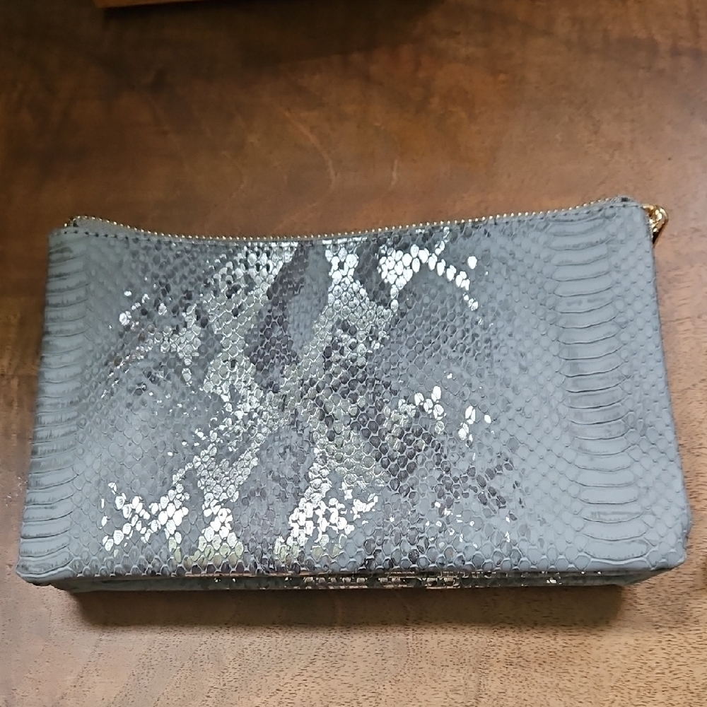 Sophisticated Gray Snakeskin Wristlet Clutch